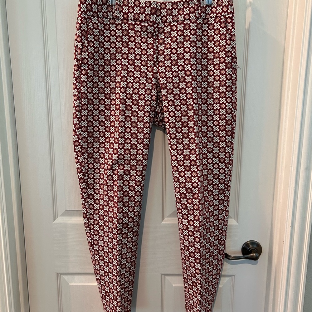 LOFT Maroon and White Cropped Patterned Pants